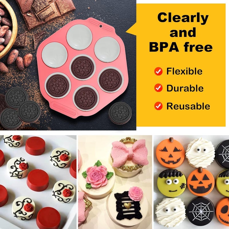 Sidosir 2Pcs Oreo Cookie Chocolate Silicone Mold, 7-Cavity Round Cylinder Oreo Chocolate Cover Molds for Candy, Silicone Baking Molds for Mini Cakes, Jelly - Image 5