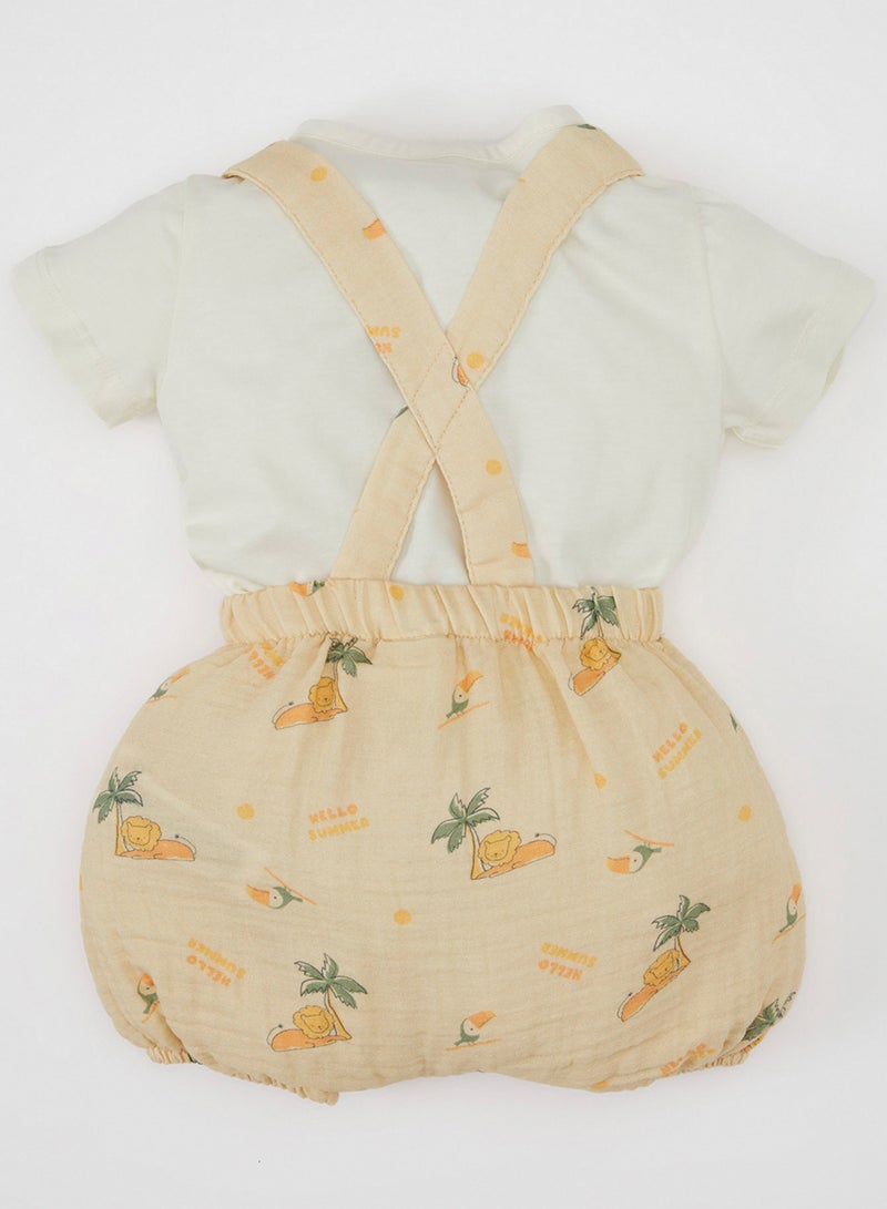 DeFacto Palm Tree Printed Romper Short Sleeve T-Shirt Hat Muslin 3-Piece Set  - Image 2
