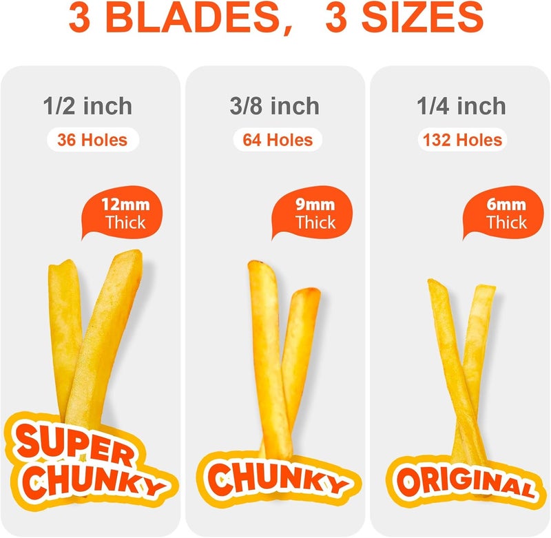 Befano French Fry Cutter, Stainless Steel Potato Cutter with 1/2 Inch, 3/8 Inch and 1/4 Inch Blades (Manual Cutter, 1/2 '' & 3/8 '' & 1/4 '' Blade) - Image 3