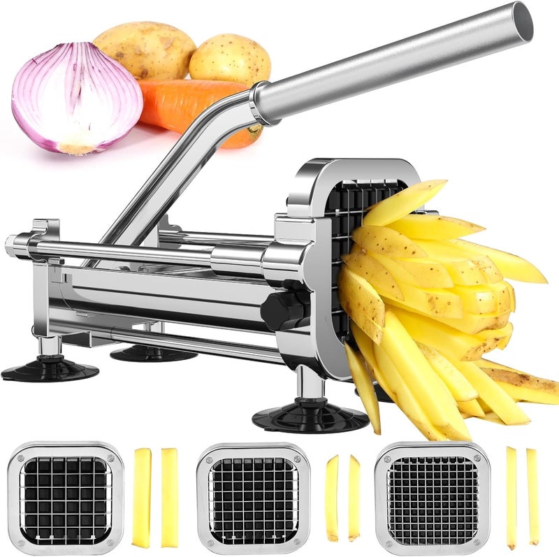 Befano French Fry Cutter, Stainless Steel Potato Cutter with 1/2 Inch, 3/8 Inch and 1/4 Inch Blades (Manual Cutter, 1/2 '' & 3/8 '' & 1/4 '' Blade) - Image 1