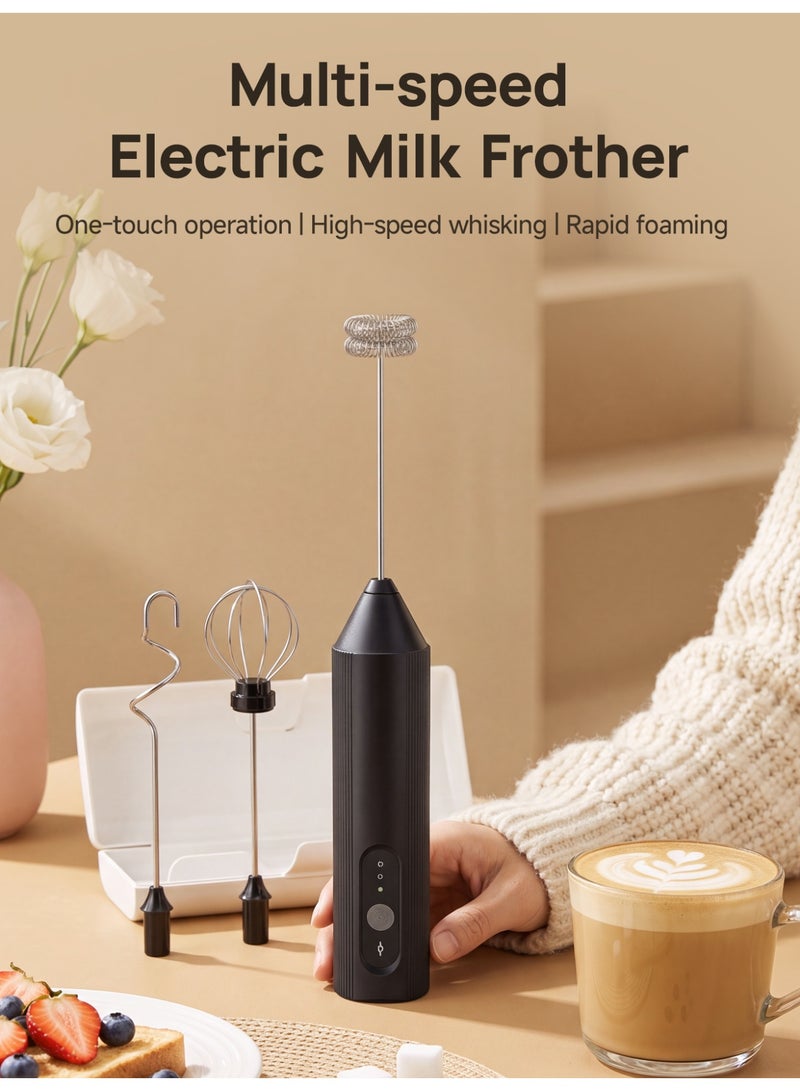 DSP 3-Speed Electric Milk Frother Set, USB Rechargeable, Interchangeable Whisks for Frothing/Beating/Blending, Low Noise 30dB with Storage Box Ideal for Coffee Lattes Cappuccinos and Baking - Image 2