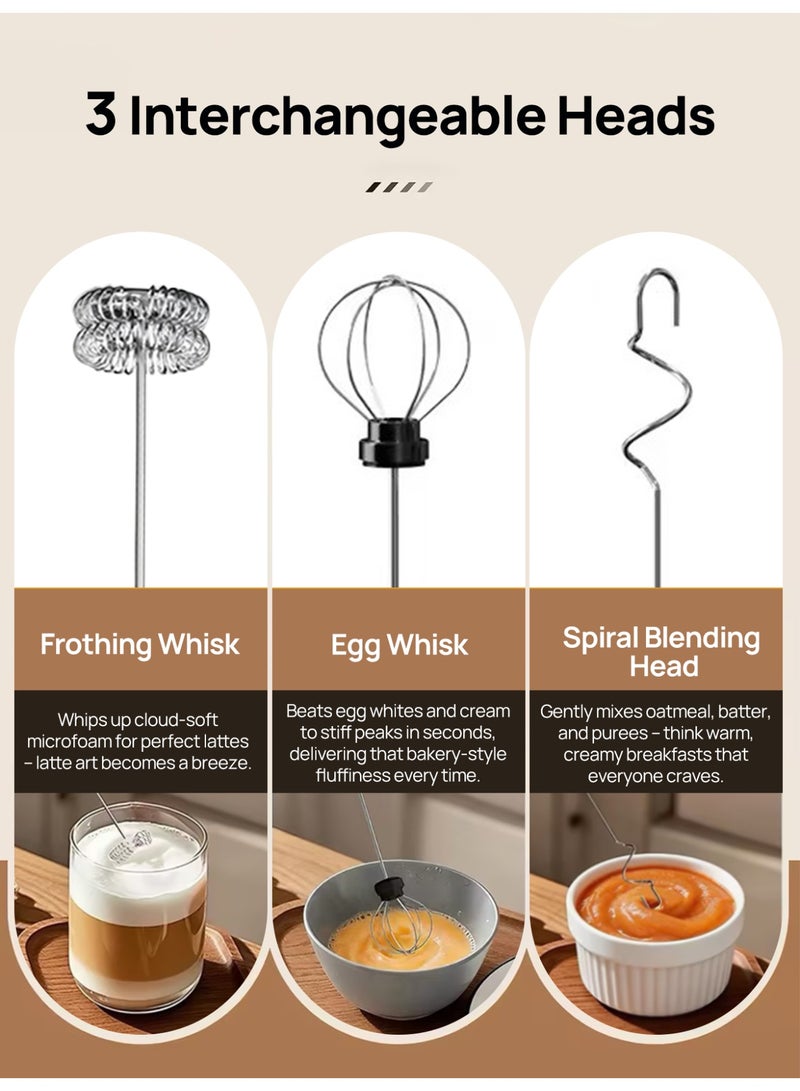 DSP 3-Speed Electric Milk Frother Set, USB Rechargeable, Interchangeable Whisks for Frothing/Beating/Blending, Low Noise 30dB with Storage Box Ideal for Coffee Lattes Cappuccinos and Baking - Image 4