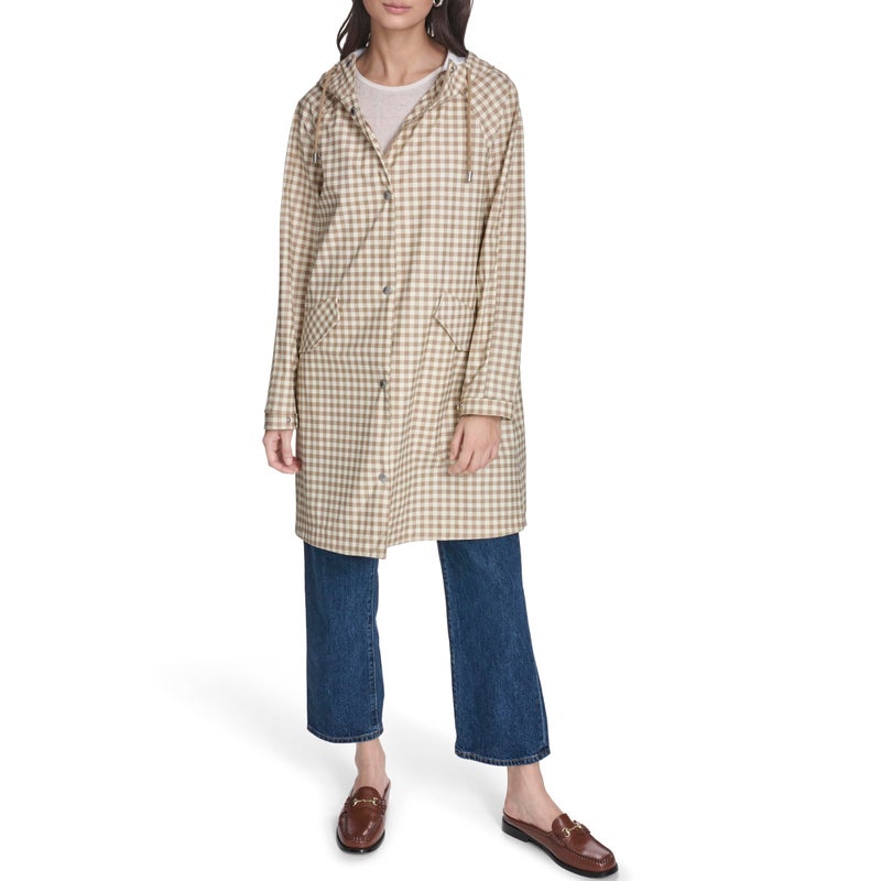 Levi's Women's Raglan Sleeve Rain Jacket, Tan/Cream Gingham, Small - Image 1