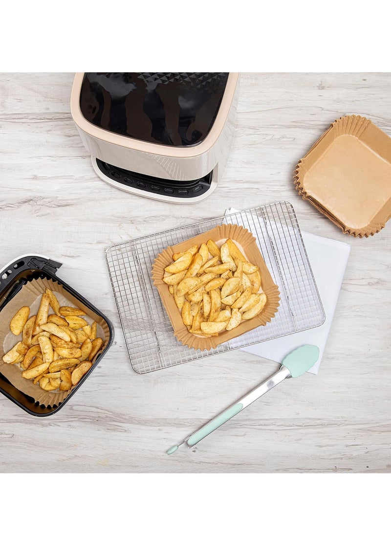 Bukela 6.3 x 6.3 x 1.8 Inch Air Fryer Liners, 100 Square Air Fryer Baskets - No-Stick Silicone Coating, Unbleached, Food-Grade Paper Liners, For Steamer, Microwave, Oven, Fry Pan  - Image 3