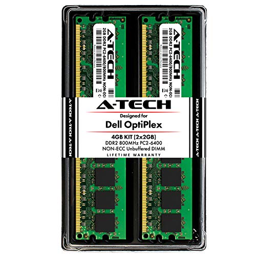 A-Tech 4GB (2 x 2GB) Memory RAM Kit for Dell OptiPlex 960, 760, 755, 745, 740, 360, 330, 160, (MT, DT, SFF, USFF) - DDR2 800MHz PC2-6400 Non-ECC DIMM Modules - Image 1