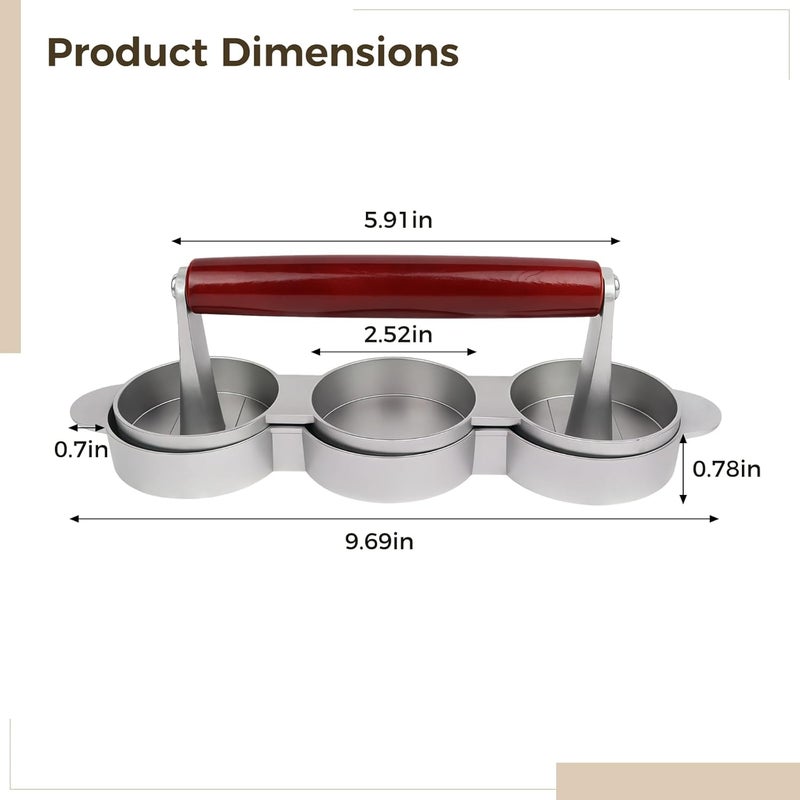 3-Grid Burger Patty Press Mold, Aluminum Alloy, Wooden Handle, Non-Stick, 100 Paper Liners for Fast and Easy Homemade Burger Preparation - Image 4