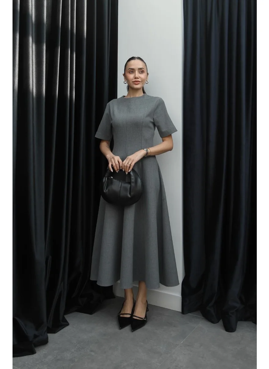 Havoş Gray Maxi Flounce Dress