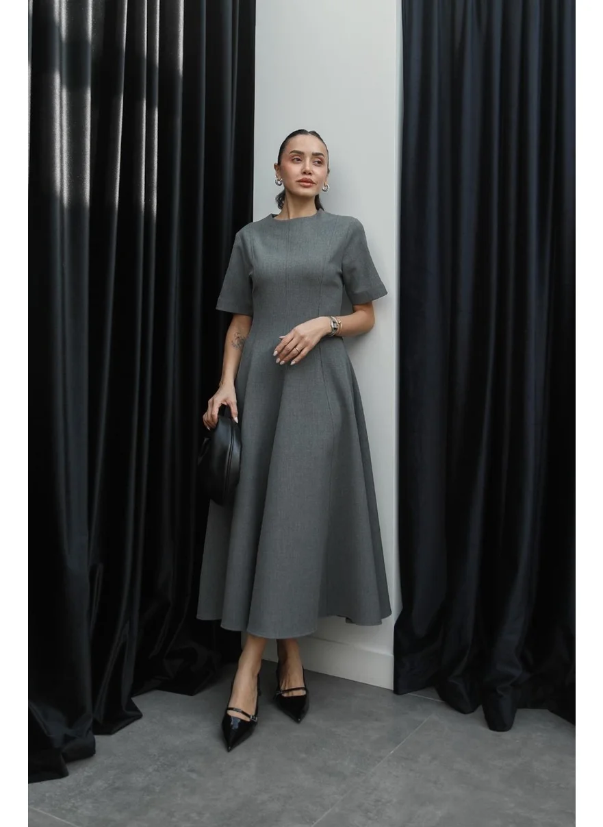 Havoş Gray Maxi Flounce Dress