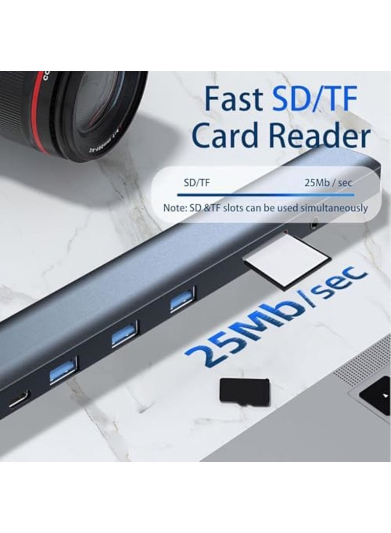 SYOSI USB C Hub Multiport Adapter, 10-in-1 Docking Station with 4K HDMI, USB-C, 3 USB 3.0 Ports, SD/TF Card Reader, Audio, 100W PD, RJ45 Ethernet, Compatible with MacBook Pro/Air, Dell, HP, Lenovo (Black) - Image 3