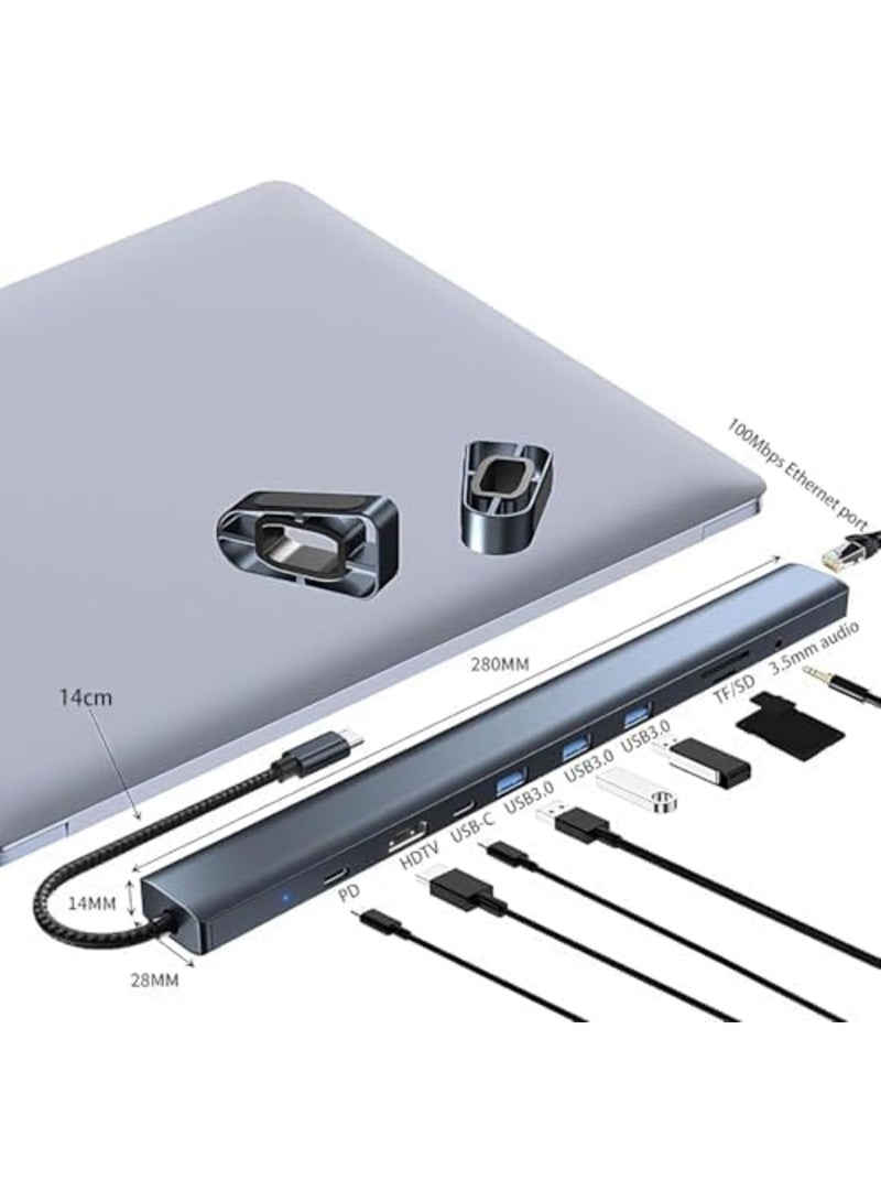 SYOSI USB C Hub Multiport Adapter, 10-in-1 Docking Station with 4K HDMI, USB-C, 3 USB 3.0 Ports, SD/TF Card Reader, Audio, 100W PD, RJ45 Ethernet, Compatible with MacBook Pro/Air, Dell, HP, Lenovo (Black) - Image 5