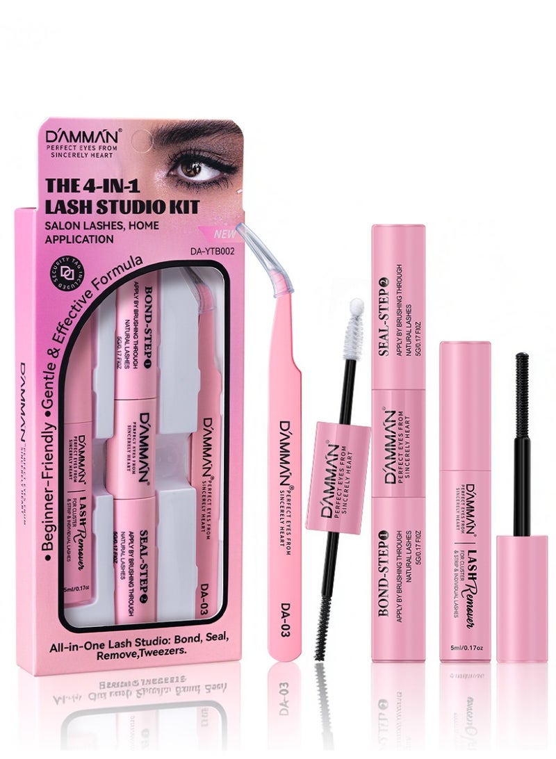 D'AMMA'N DAMMAN 4-in-1 DIY Lash Extension Set with Bond & Seal Glue, Lash Remover and Tweezers - 48-72H Long Lasting Waterproof Strong Hold Eyelash Adhesive Kit for Beginners - Image 1