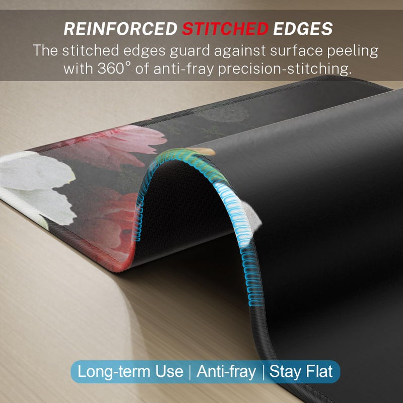 MROCO Mouse Pad [30% Larger] with Anti-Fray Stitched Edges, Premium-Textured Waterproof Surface, Non-Slip Rubber Base, Computer & Gaming Mouse Mat for Laptop, Office & Home, 8.5 x 11 in, Black Flower - Image 3
