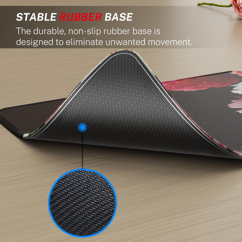 MROCO Mouse Pad [30% Larger] with Anti-Fray Stitched Edges, Premium-Textured Waterproof Surface, Non-Slip Rubber Base, Computer & Gaming Mouse Mat for Laptop, Office & Home, 8.5 x 11 in, Black Flower - Image 4