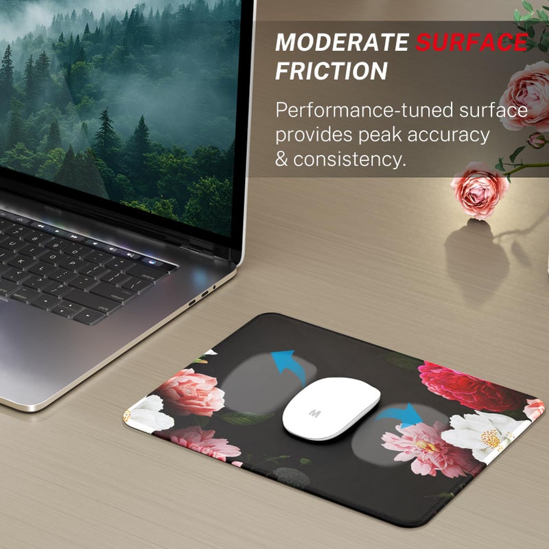 MROCO Mouse Pad [30% Larger] with Anti-Fray Stitched Edges, Premium-Textured Waterproof Surface, Non-Slip Rubber Base, Computer & Gaming Mouse Mat for Laptop, Office & Home, 8.5 x 11 in, Black Flower - Image 2
