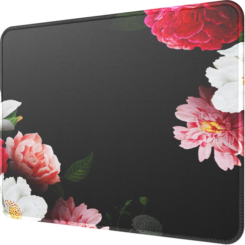 MROCO Mouse Pad [30% Larger] with Anti-Fray Stitched Edges, Premium-Textured Waterproof Surface, Non-Slip Rubber Base, Computer & Gaming Mouse Mat for Laptop, Office & Home, 8.5 x 11 in, Black Flower - Image 1