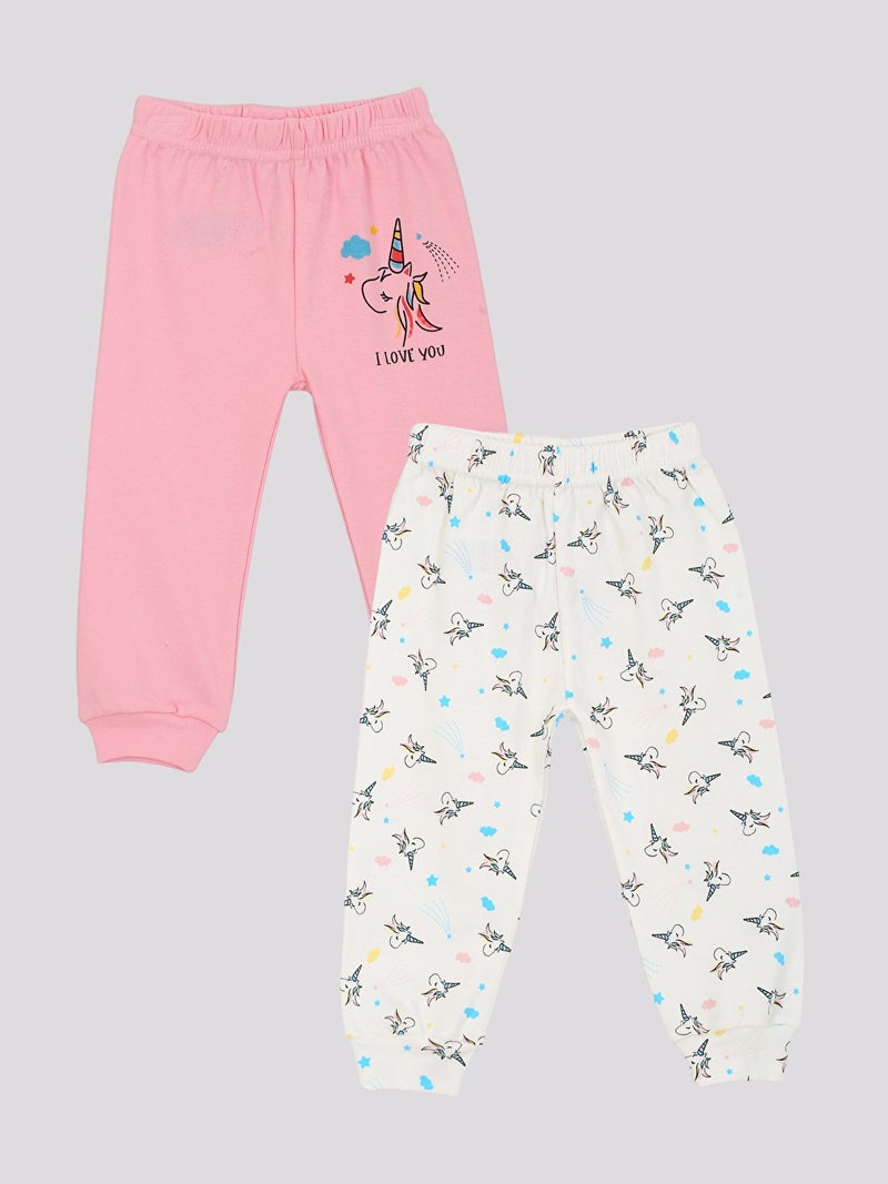 Luggi Baby Basic Unicorn Patterned 2-Pack Baby Girl Bottoms Without Booties 3 Months-3 Years  - Image 1