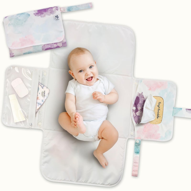 Tiny Twinkle Portable Diaper Changing Pad | Waterproof, Wipeable & Compact Baby Changing Pad for Travel | Smart Wipes Pocket & Organized Storage| Newborn Shower Gift (Cotton Candy) - Image 1