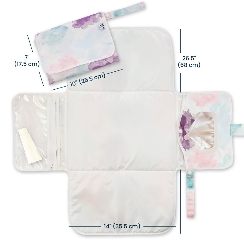 Tiny Twinkle Portable Diaper Changing Pad | Waterproof, Wipeable & Compact Baby Changing Pad for Travel | Smart Wipes Pocket & Organized Storage| Newborn Shower Gift (Cotton Candy) - Image 2