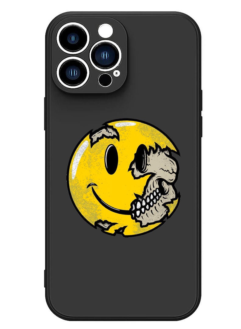 Theodor Protective Slim Fit Case Liquid Silicone Cover with Full Body Protection Anti-Scratch Shockproof Case For iPhone 12 Pro Max Black  - Smiley - Image 1