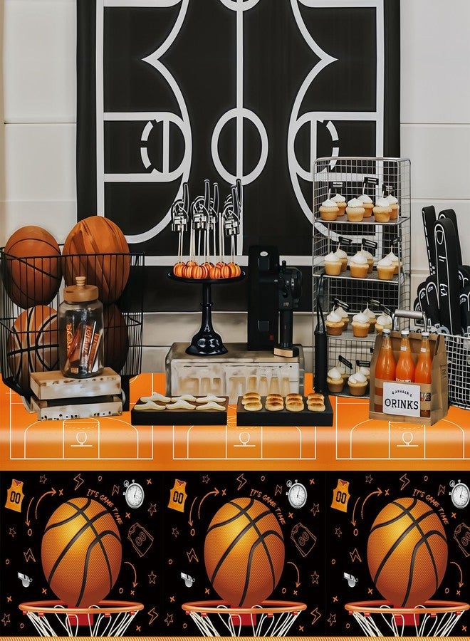 MEHOFOND 3 Pack Basketball Tablecloth, Disposable Plastic Birthday Table Cloth Rectangle 54x108 inch, Table Cover for Sports Themed Party Supplies Decorations - Image 5