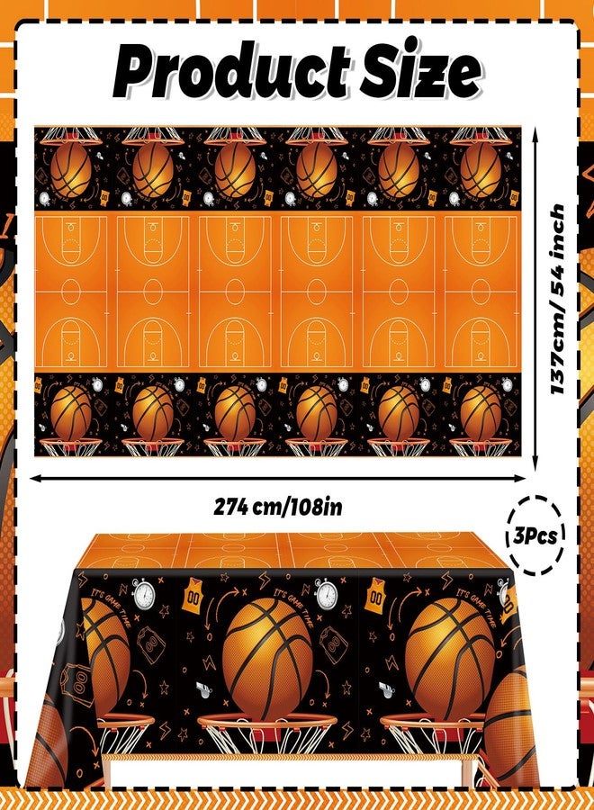 MEHOFOND 3 Pack Basketball Tablecloth, Disposable Plastic Birthday Table Cloth Rectangle 54x108 inch, Table Cover for Sports Themed Party Supplies Decorations - Image 2