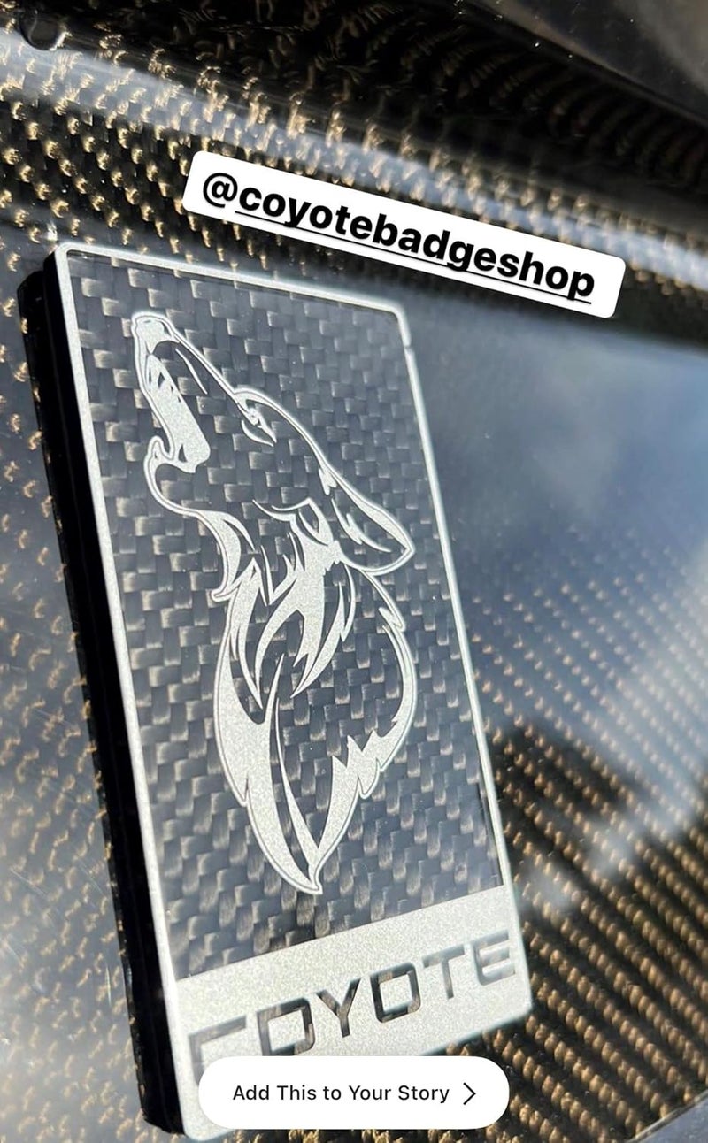 MF Auto Designs Carbon Fiber Howling Coyote Badge for Mustang GT - Black - GT350 Style - Image 2
