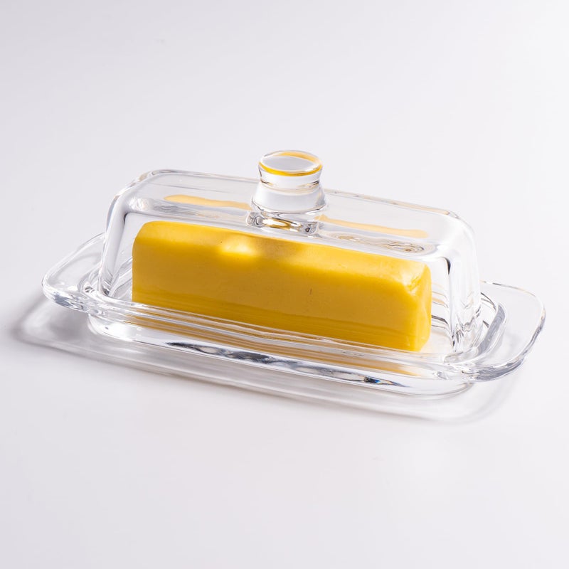 QIANCHANG Glass Butter Dish with Cover, Clear Crystal Butter Holder Tray with Lid for Countertop Refrigerator - Image 1