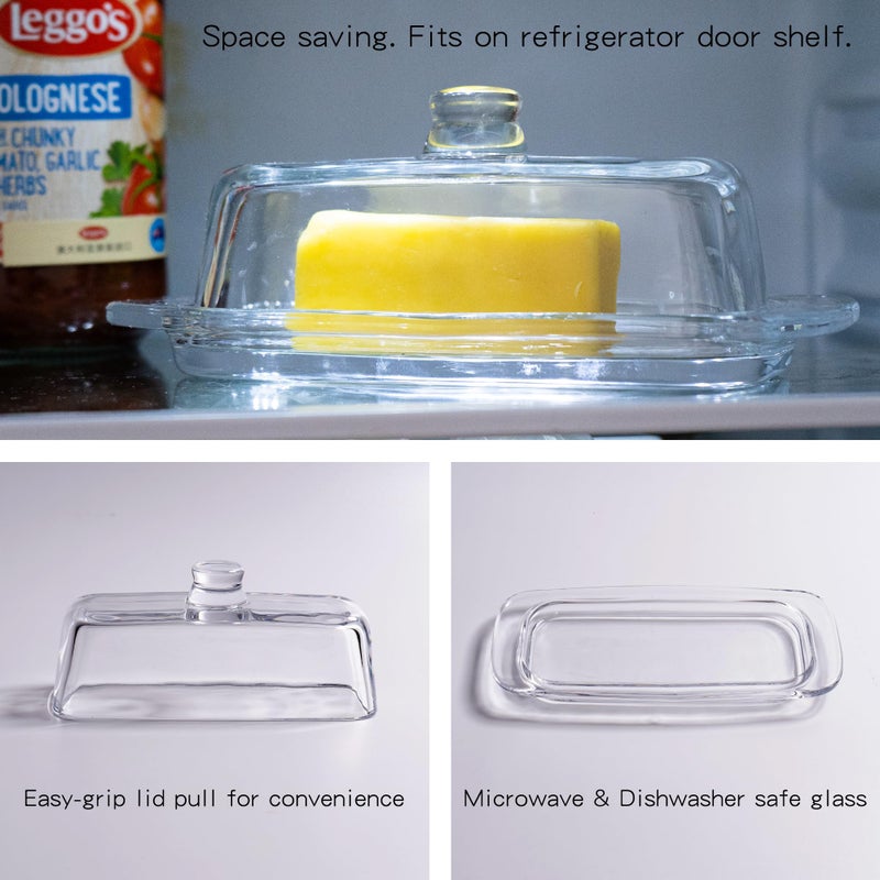 QIANCHANG Glass Butter Dish with Cover, Clear Crystal Butter Holder Tray with Lid for Countertop Refrigerator - Image 4