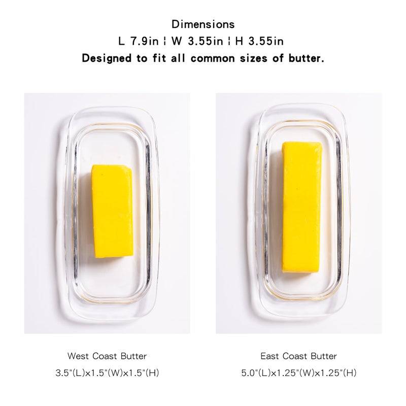 QIANCHANG Glass Butter Dish with Cover, Clear Crystal Butter Holder Tray with Lid for Countertop Refrigerator - Image 3