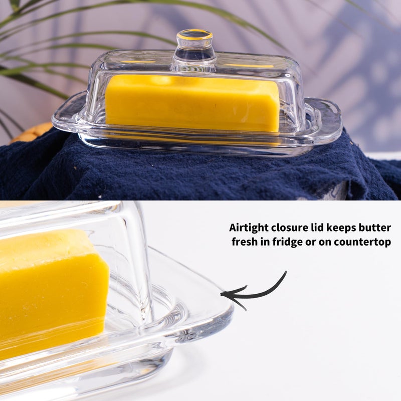 QIANCHANG Glass Butter Dish with Cover, Clear Crystal Butter Holder Tray with Lid for Countertop Refrigerator - Image 5