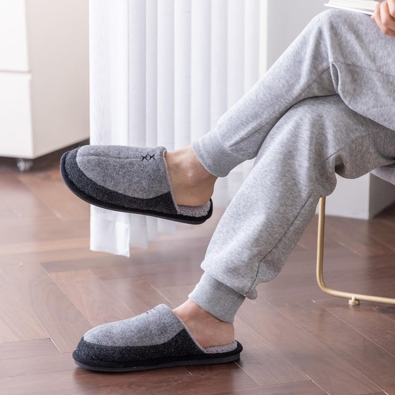 GOEWY Mens Two-Tone Scuff Slippers with Memory Foam Cozy Warm Slip On House Shoes for Indoor Outdoor Gifts for Men Him Dad - Image 2