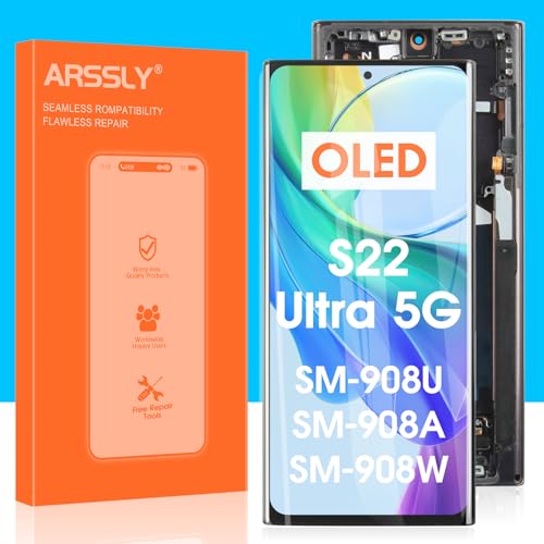 ARSSLY OLED Screen Replacement for Samsung Galaxy S22 Ultra 5G S908 - LCD Display for Samsung S22 Ultra Digitizer SM-S908 SM-S908U SM-S908N Touch Screen Assembly with Tools(Black with Frame) - Image 1