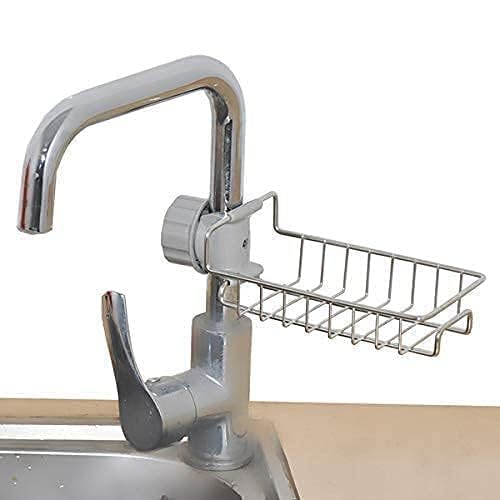 MK MART Stainless Steel Kitchen and Bathroom Faucet Soap Scrubber Sponge Holder Rack - Hanging Sink Organizer Stand with Towel Holder - Image 3