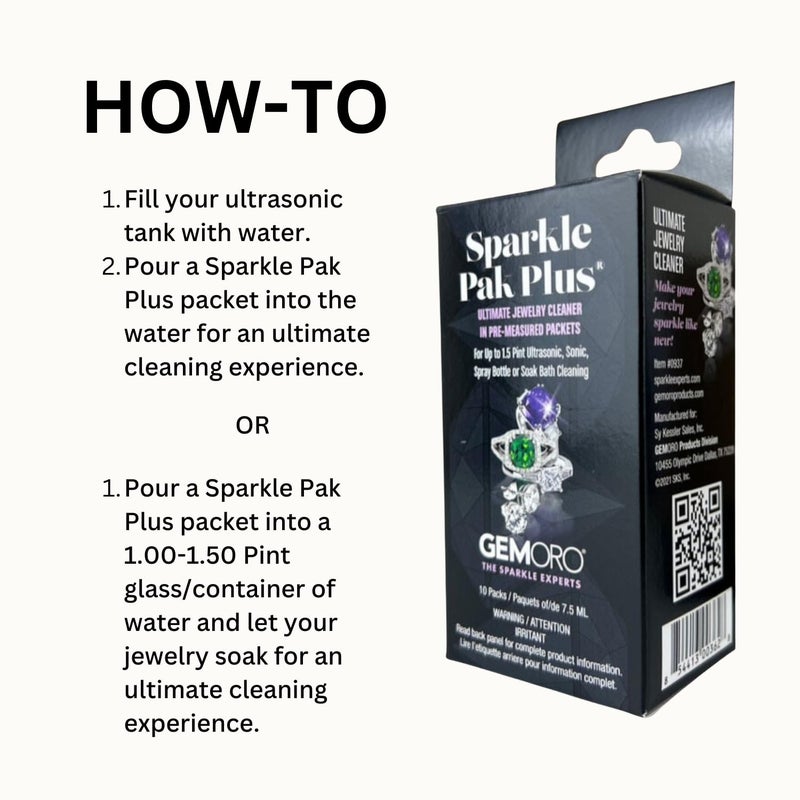 GemOro Sparkle Pak Plus Jewelry Cleaner Solution | 10 Premeasured Packets Ultrasonic & Sonic Machines or Spray Bottle & Soak Bath Jar | Professional Performance Rings Watches Glasses Earrings (10 pc) - Image 4