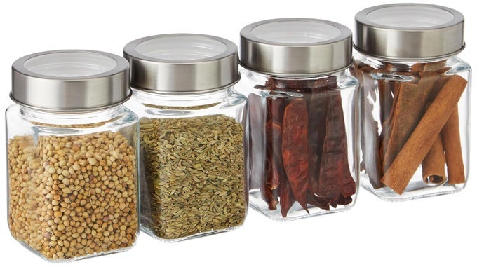 SQUARE GLASS STORAGE CONTAINERS TRANSPARENT 650 ML CUBICAL PACK OF 6