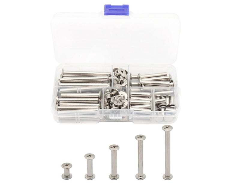 LBY 100pcs Phillips Chicago Screws, M5 x 10/20/30/40/50mm Binding Screw Posts, Book Screws, Binding Barrels and Screws Assortment Kit for Leather Saddles, Purses, Belt Repair, 304 Stainless Steel - Image 1