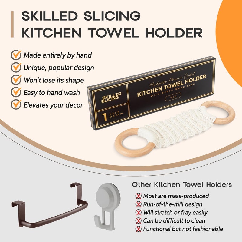 SKILLEDSLICING Hanging Kitchen Dish Towel Holder (Handmade Crochet), Decorative Boho Macrame Kitchen Towel Hanger Loop Ring Makes a Unique Gift for Birthday, Thanksgiving, 11 Inches (Cream) - Image 4