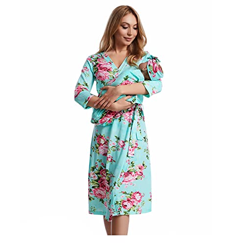 Galabloomer Maternity Robe and Baby Receiving Blanket, Matching Mommy Labor Delivery Robe and Swaddle Set - Image 2