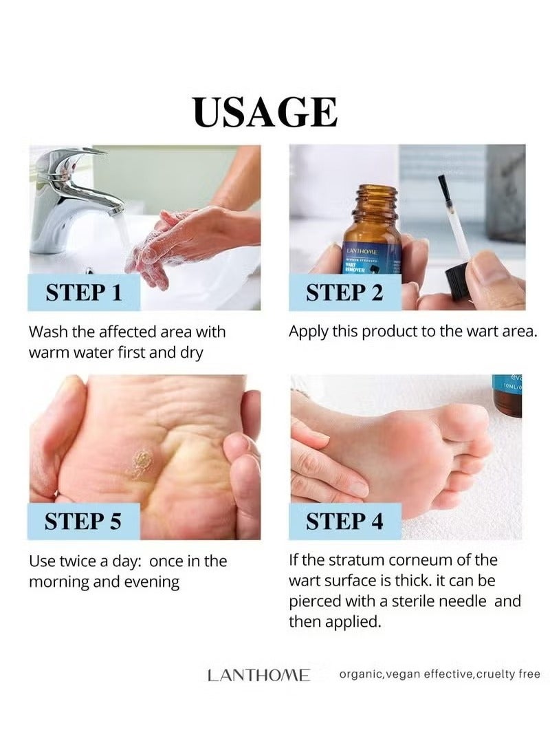 Lanthome Wart Remover, Fast Acting and Painless Skin Tag Remover Liquid, Tags and Mole Remover, Tag-Remover for Hands and Body, Wart Cream for Genital Warts, Plantar Wart, Common Wart, Corn, Flat Wart - Image 4