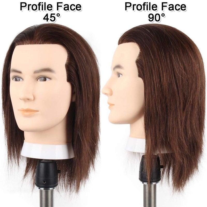 Newshair Male Mannequin Head with 100% Human Hair Haircut Training Head with Thick Hair Hairdresser Manikin Head Doll Head for Hair Styling and Practice Handsome Face Adult Head Size (8-10Inch 3B#) - Image 5