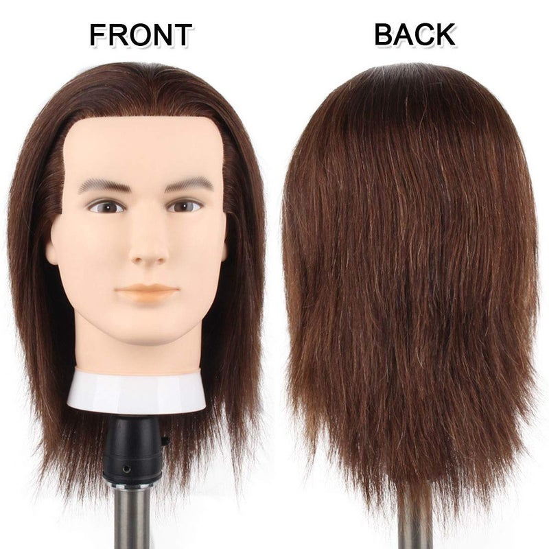 Newshair Male Mannequin Head with 100% Human Hair Haircut Training Head with Thick Hair Hairdresser Manikin Head Doll Head for Hair Styling and Practice Handsome Face Adult Head Size (8-10Inch 3B#) - Image 4