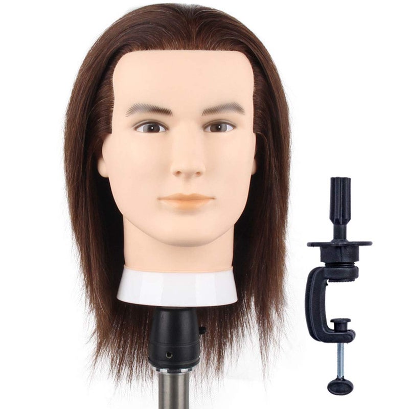 Newshair Male Mannequin Head with 100% Human Hair Haircut Training Head with Thick Hair Hairdresser Manikin Head Doll Head for Hair Styling and Practice Handsome Face Adult Head Size (8-10Inch 3B#) - Image 1