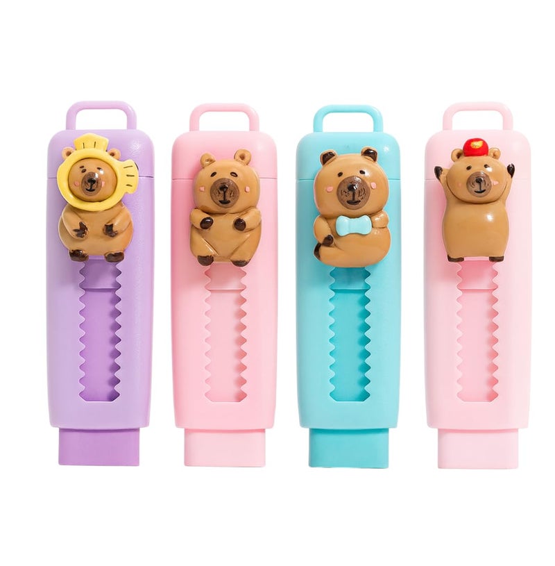 Tresneria Cute Cartoon Animal Eraser Case – Kids Stationery Set with Fun Designs (Pack of 4) (3D Animal Figures, 9x2.5) - Image 2