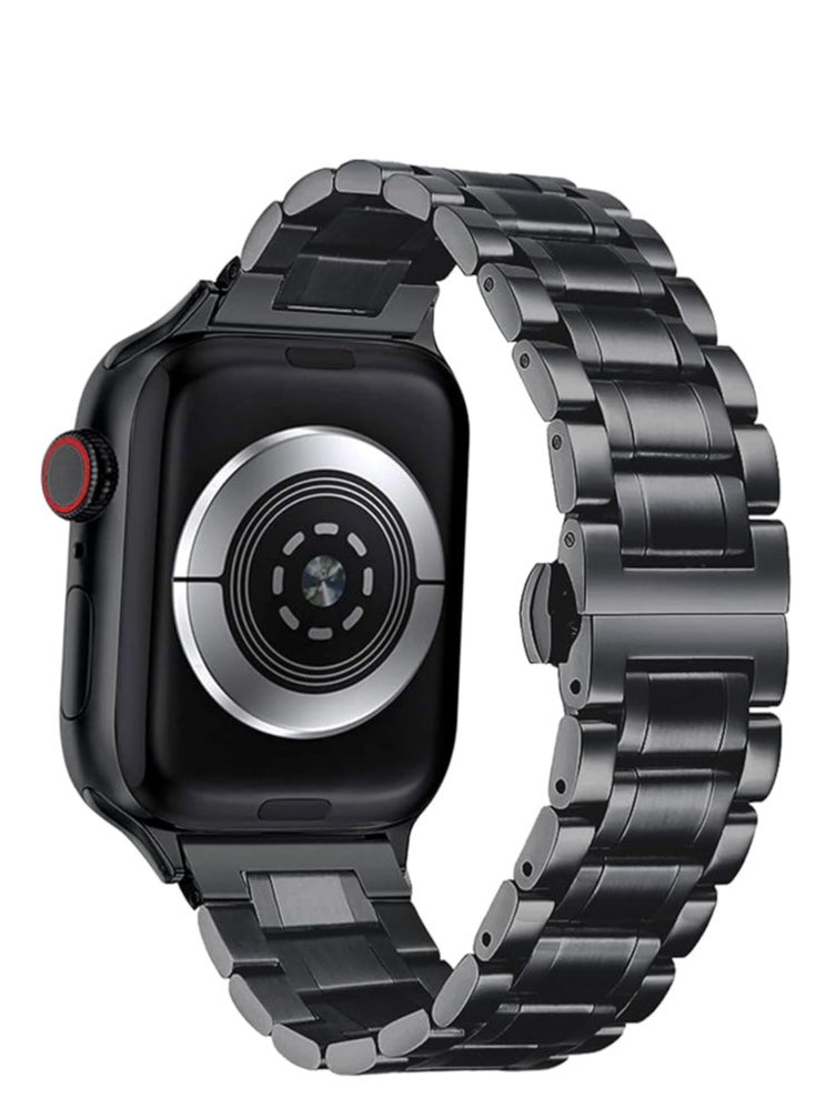 Generic - Henoer Metal Band for Apple Watch 41mm 40mm 38mm Stainless Steel Adjustable Men's Compatible with Apple Watch SE/iWatch Series 9/8/7/6/5/4/3/2/1, Black - Image 1