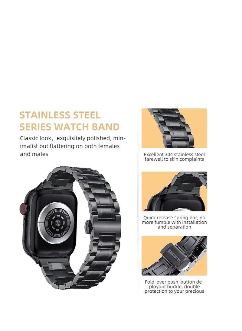 Generic - Henoer Metal Band for Apple Watch 41mm 40mm 38mm Stainless Steel Adjustable Men's Compatible with Apple Watch SE/iWatch Series 9/8/7/6/5/4/3/2/1, Black - Image 1