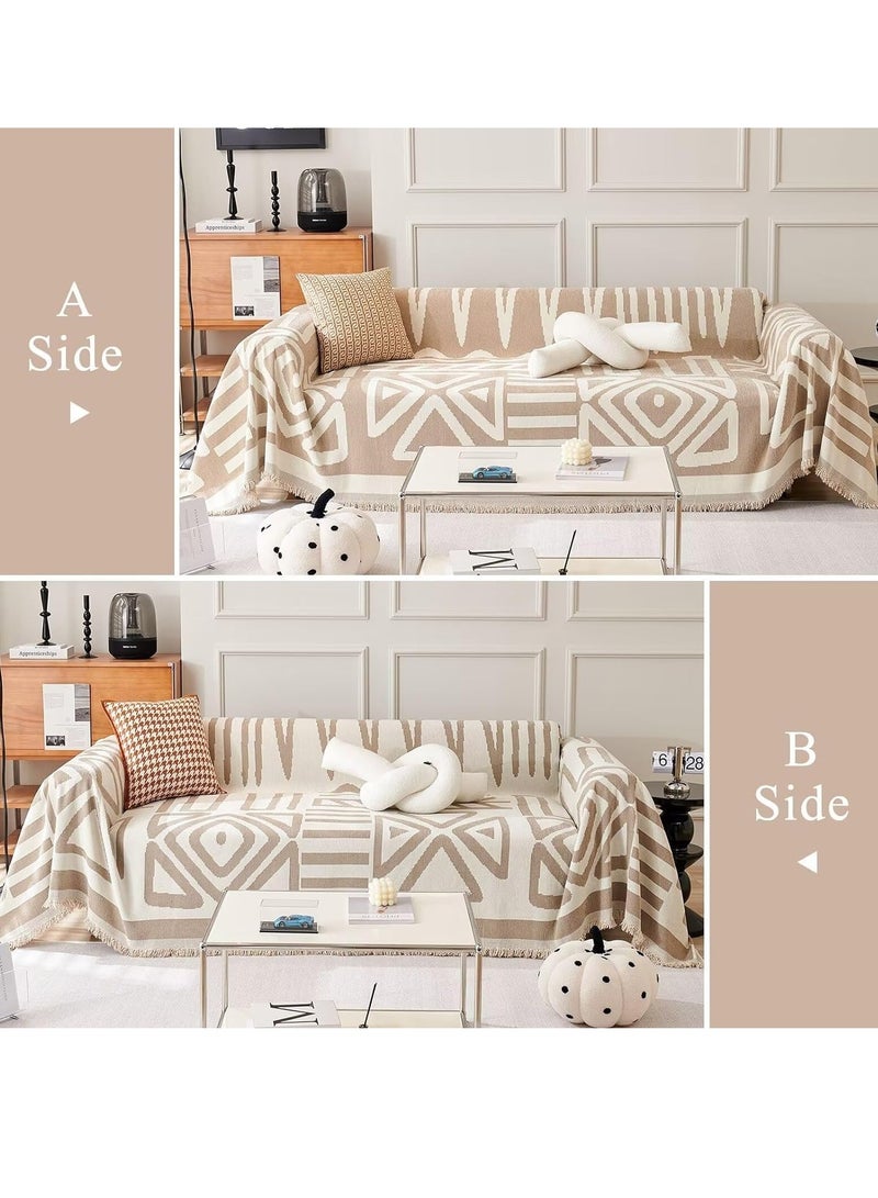 TRASSLE Bohemian Sofa Cover, Modern Triangle Plaid Sectional Sofa Cover, 3 Cushion Couch Sofa with Tassel, Pet Friendly Couch Furniture Protector, Non Slip Sectional Sofa Slipcover  - Image 2