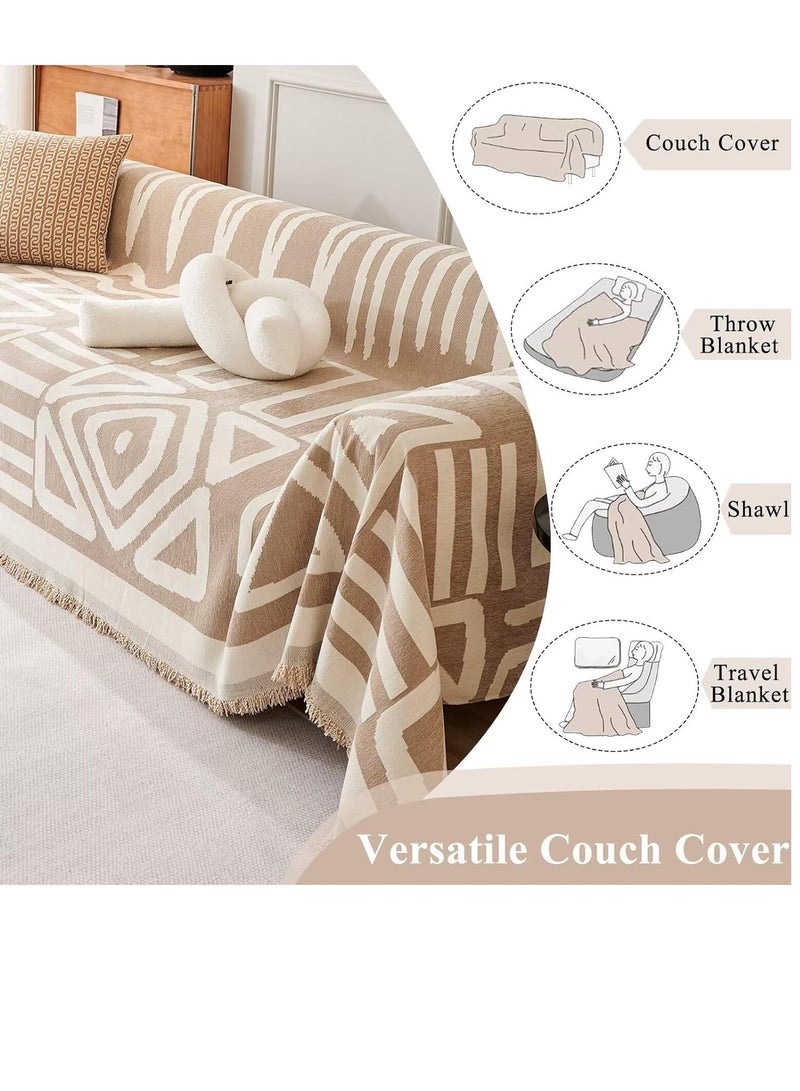 TRASSLE Bohemian Sofa Cover, Modern Triangle Plaid Sectional Sofa Cover, 3 Cushion Couch Sofa with Tassel, Pet Friendly Couch Furniture Protector, Non Slip Sectional Sofa Slipcover  - Image 3