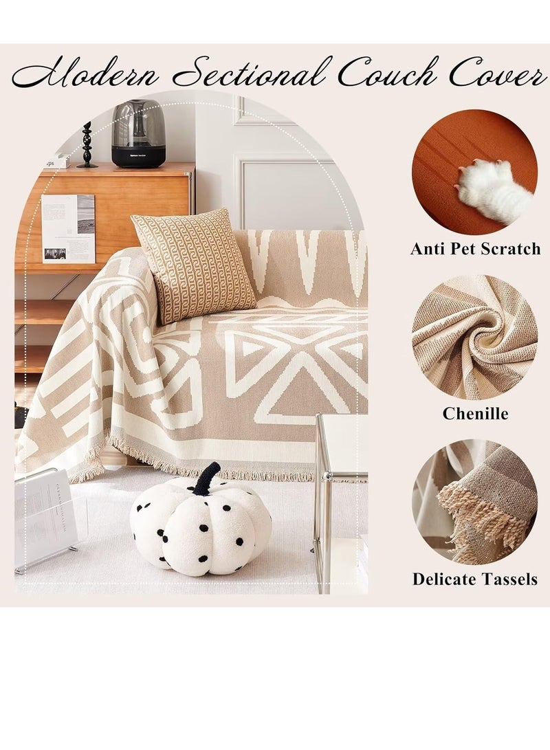TRASSLE Bohemian Sofa Cover, Modern Triangle Plaid Sectional Sofa Cover, 3 Cushion Couch Sofa with Tassel, Pet Friendly Couch Furniture Protector, Non Slip Sectional Sofa Slipcover  - Image 4