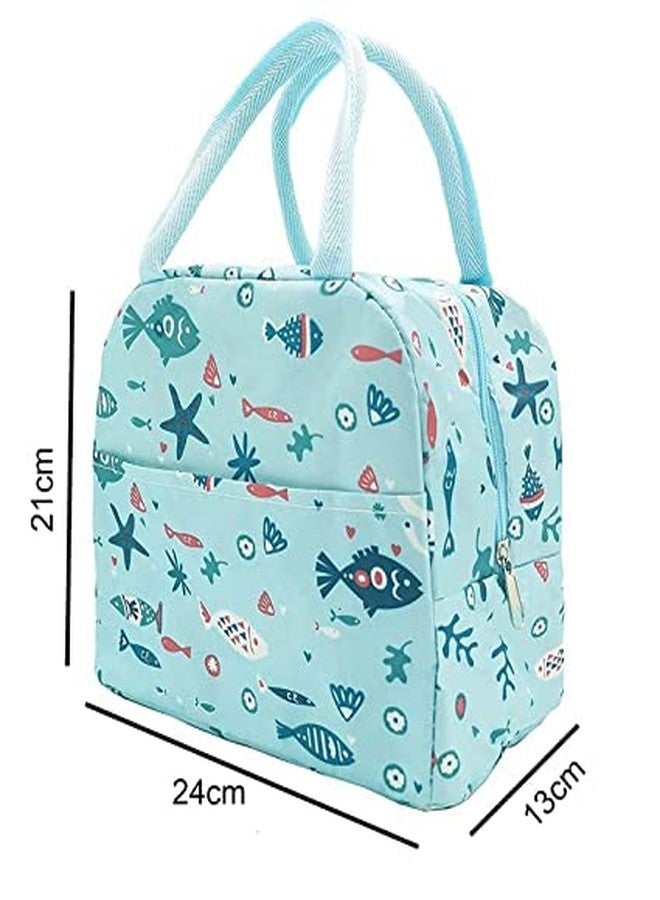 BriKSHi Insulated Small Lunch Bags for Womens Kids Thermal Cooler Tote Bag Picnic Organizer Storage Lunch Box Portable and Reusable Leak-Proof Lunch Hand Bags (Blue Print Bag_po1) - Image 2