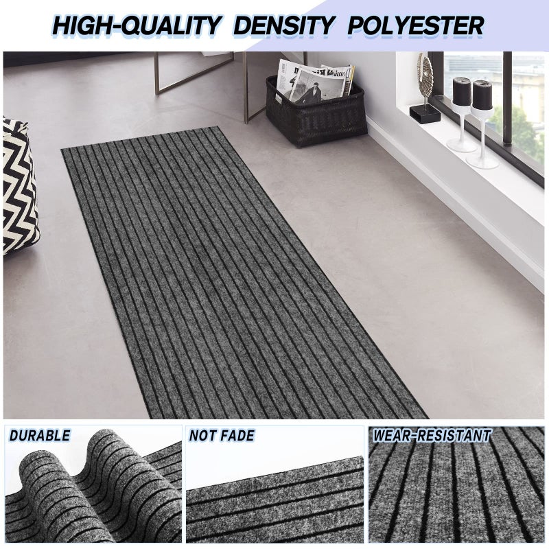 Weidear Custom Size Backed Non-Slip Area Rugs Runner, Easy Clean, Waterproof Runner Rugs for Hallway Entryway, Kitchen, Laundry, 2FT x 6FT, Gray Stripe - Image 2